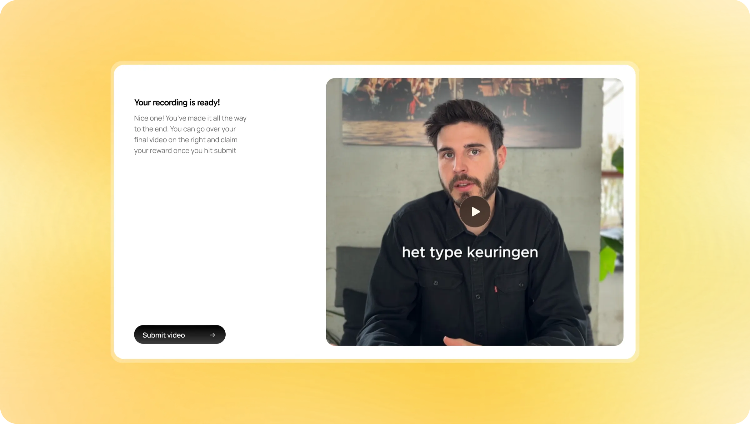 Submit recording interface with video preview and submit button