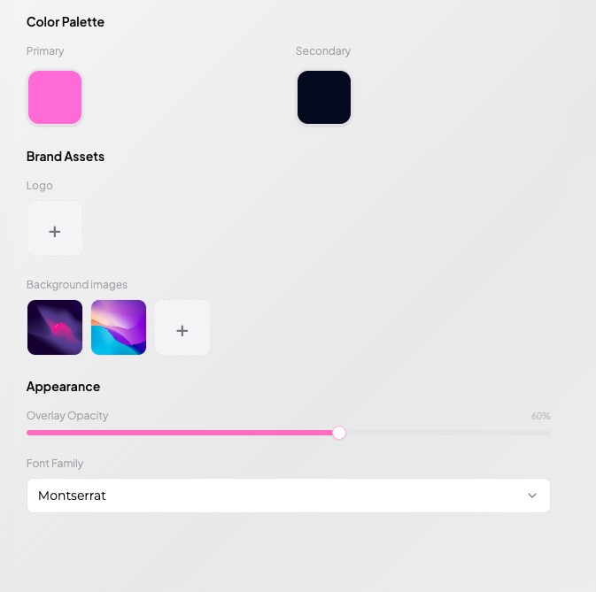 Branding customization panel